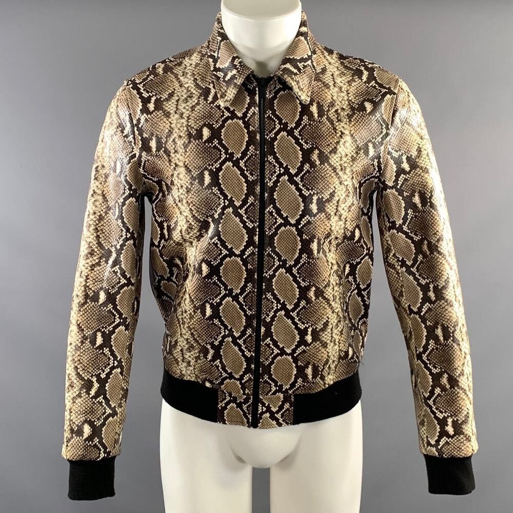 THE KOOPLES Size S Brown Black Animal Print Leather Zip Up Jacket
